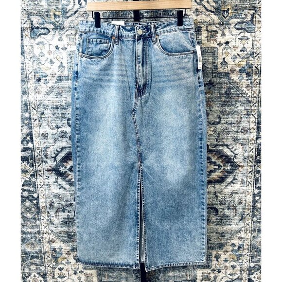 BlankNYC Denim Maxi Skirt Size 29 Light Wash Split Hem Cotton Blend High Rise - Picture 3 of 14